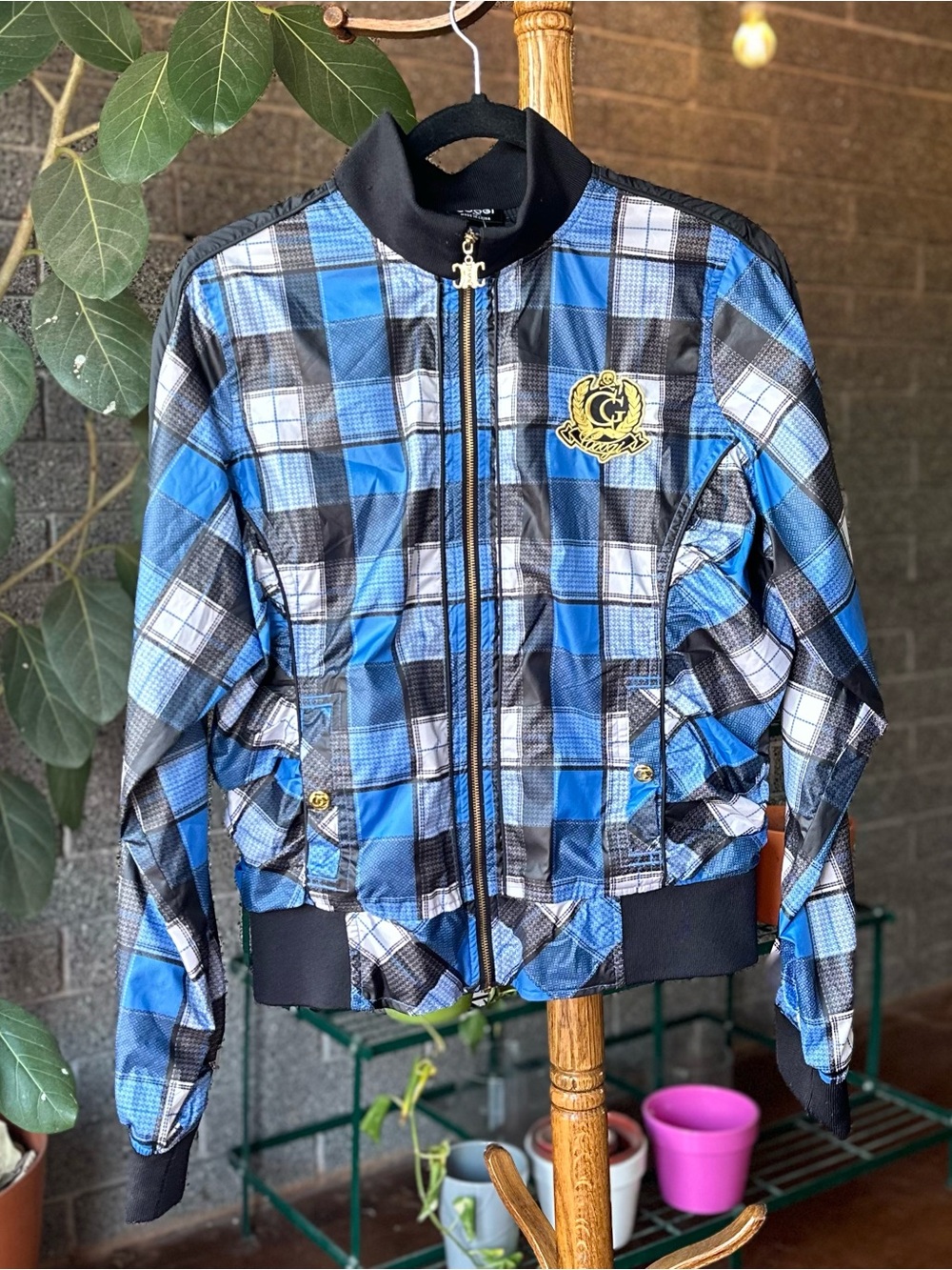 COOGI Women’s Blue Plaid Bomber Track Jacket